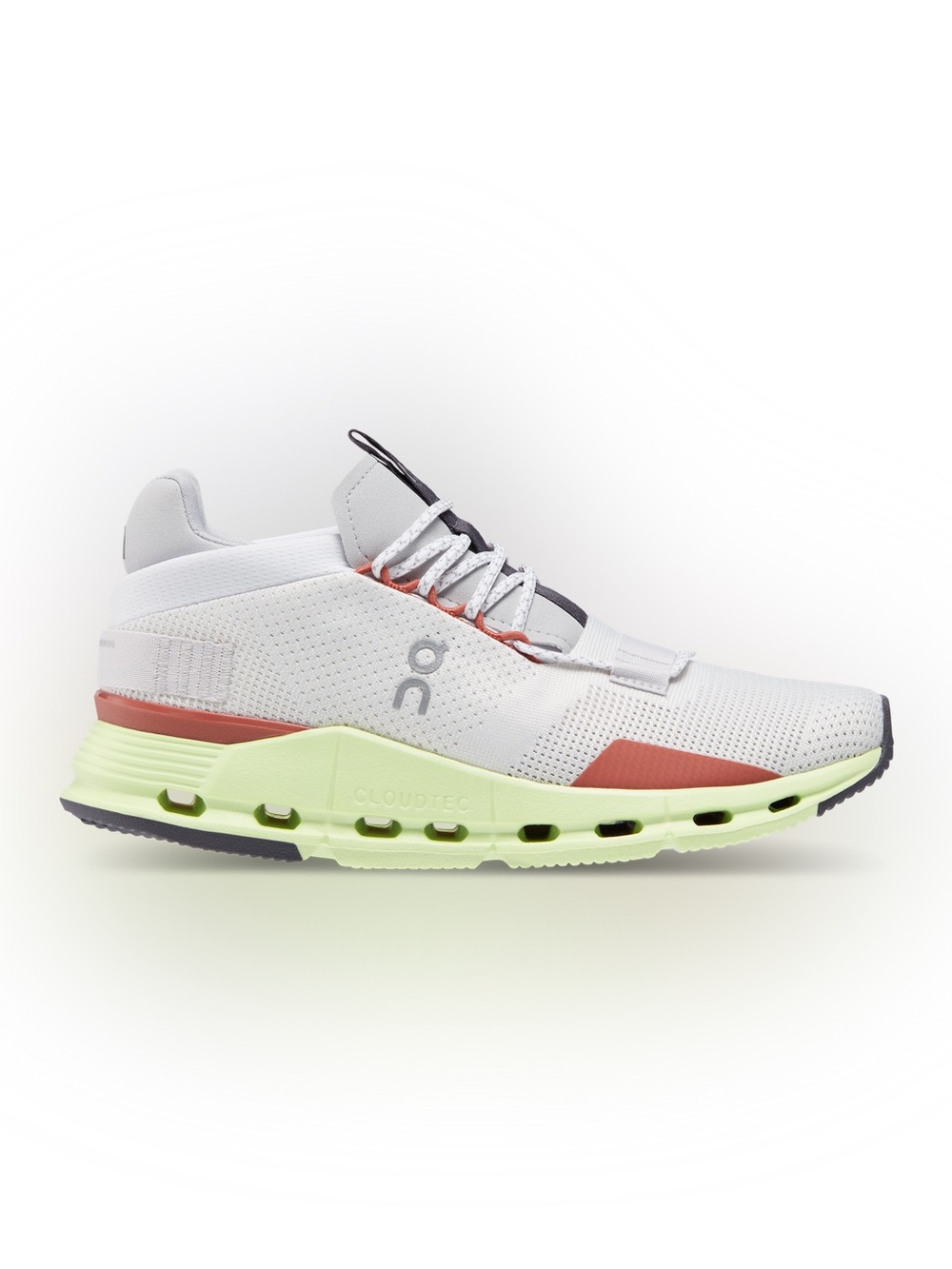 On Cloudnova Lightweight Runner in White & Pale Lime Sole